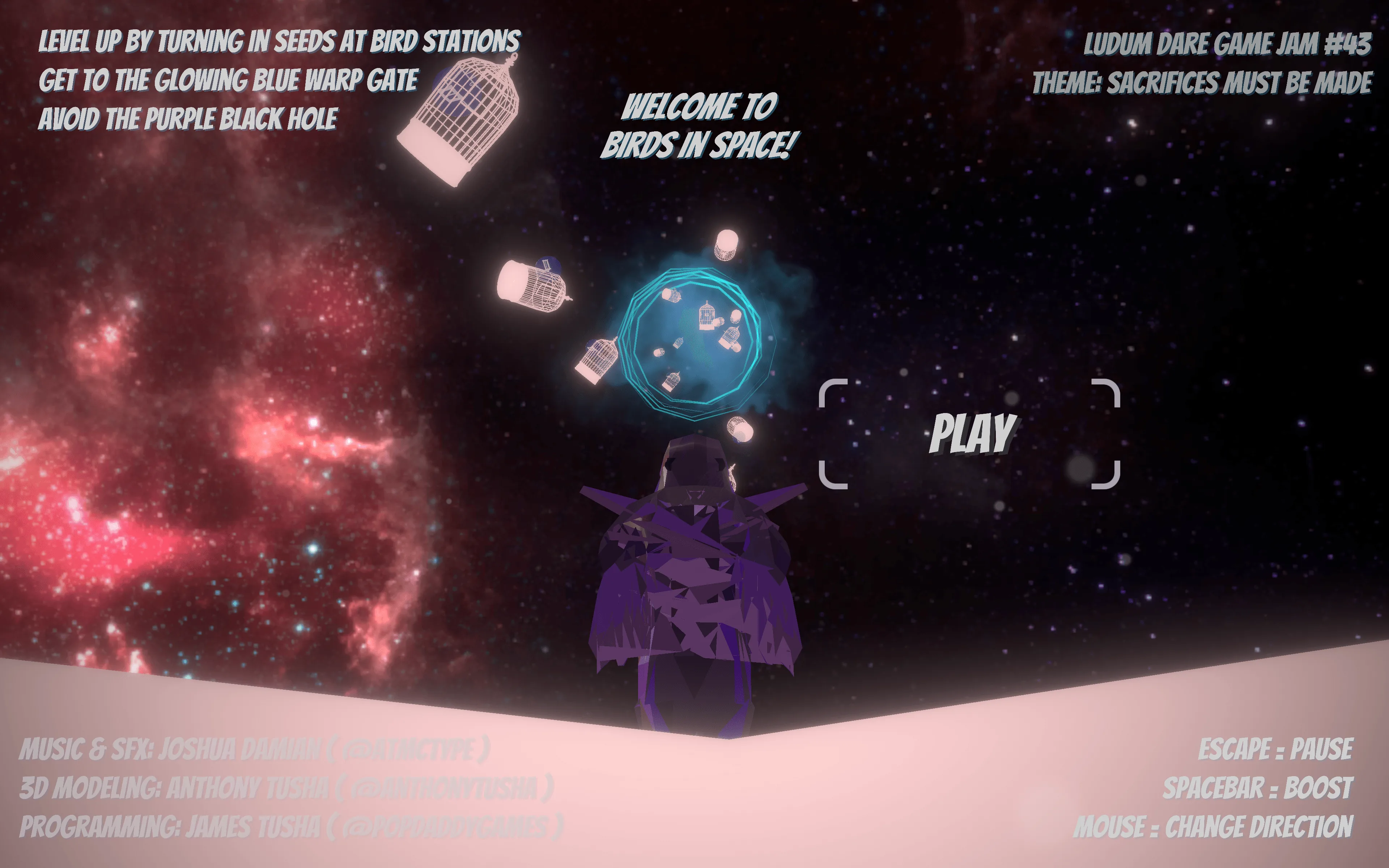 Birds in Space start screen