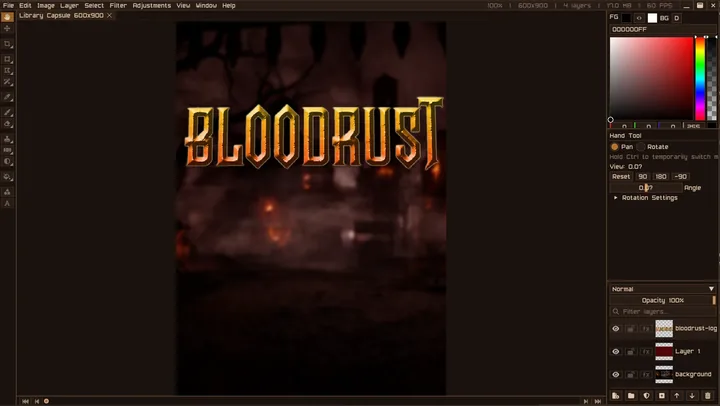 Spectre PixelShop composing a Bloodrust title graphic